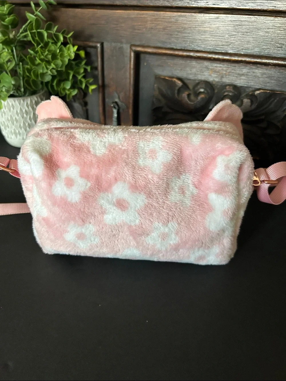 Kids Pink Plush Animal Crossbody Bag - Unbranded